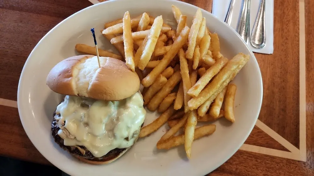 Mushroom and Swiss Burger and Fries